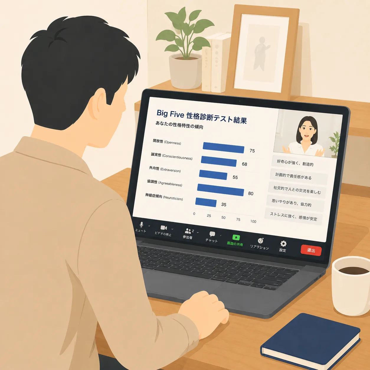診断結果をもとに初回1on1を行う様子